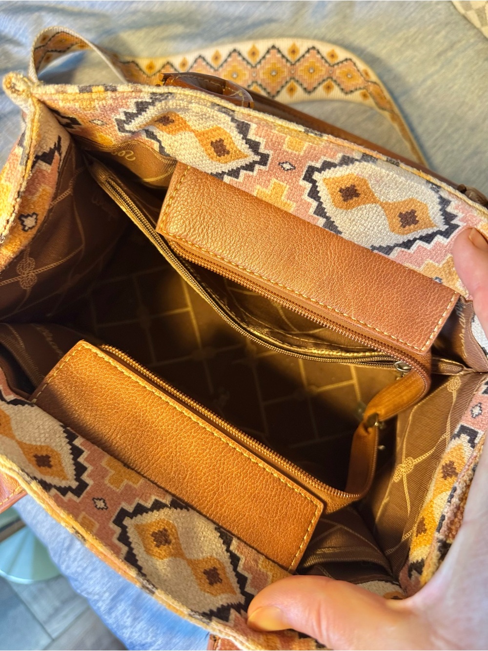 Wrangler Aztec Canvas Crossbody Top Handle WesternPurse Zip Top Detachable Strap - Picture 9 of 14